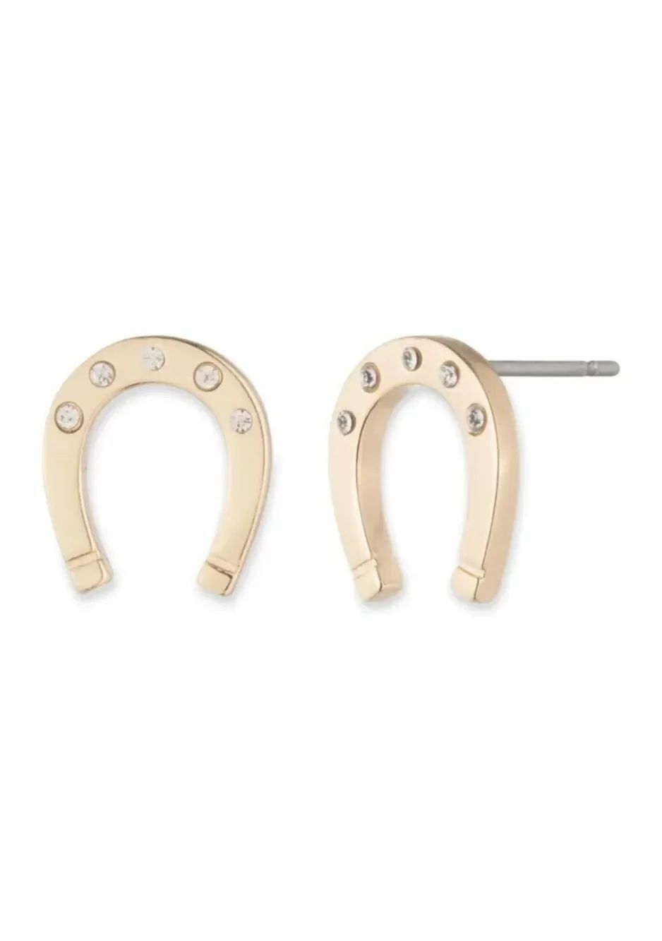Lauren Ralph Lauren Gold Tone Horseshoe Crystal Stud Earrings NWT